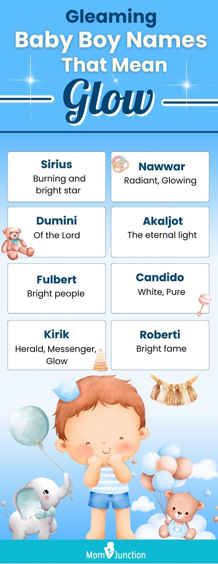 gleaming baby boy names that mean glow (infographic)
