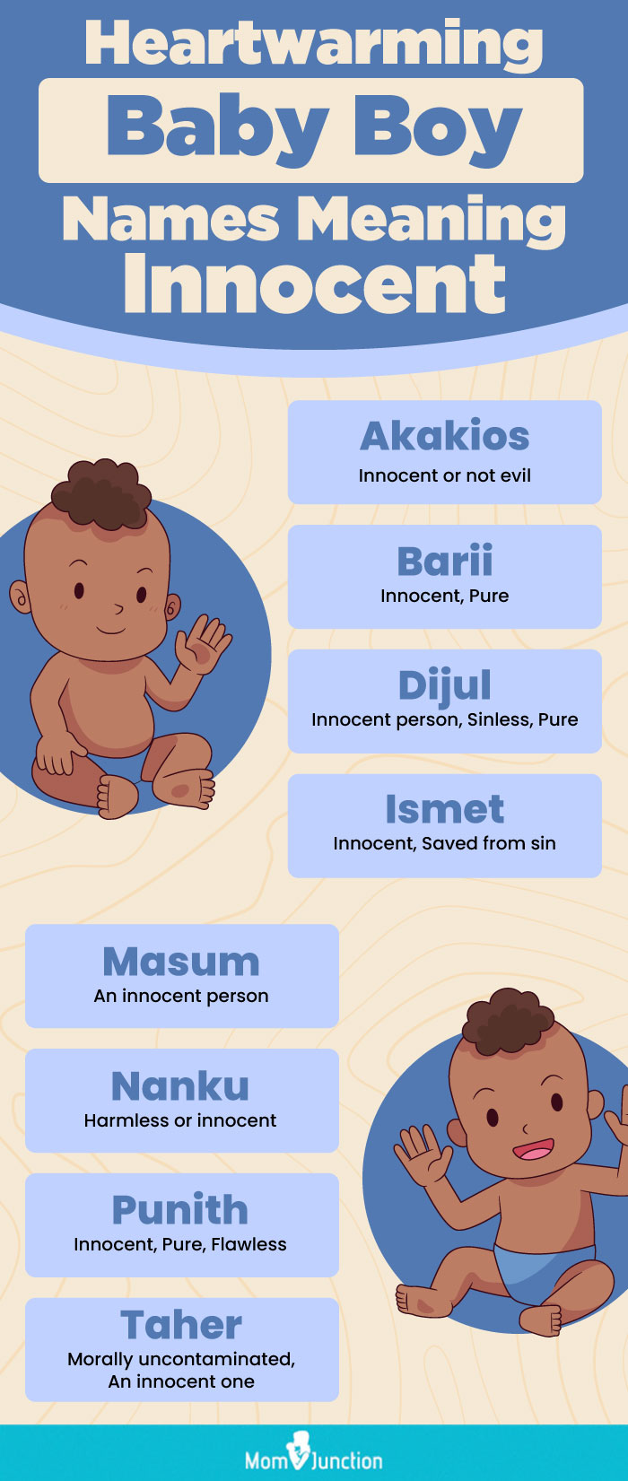 heartwarming baby boy names meaning innocent (infographic)