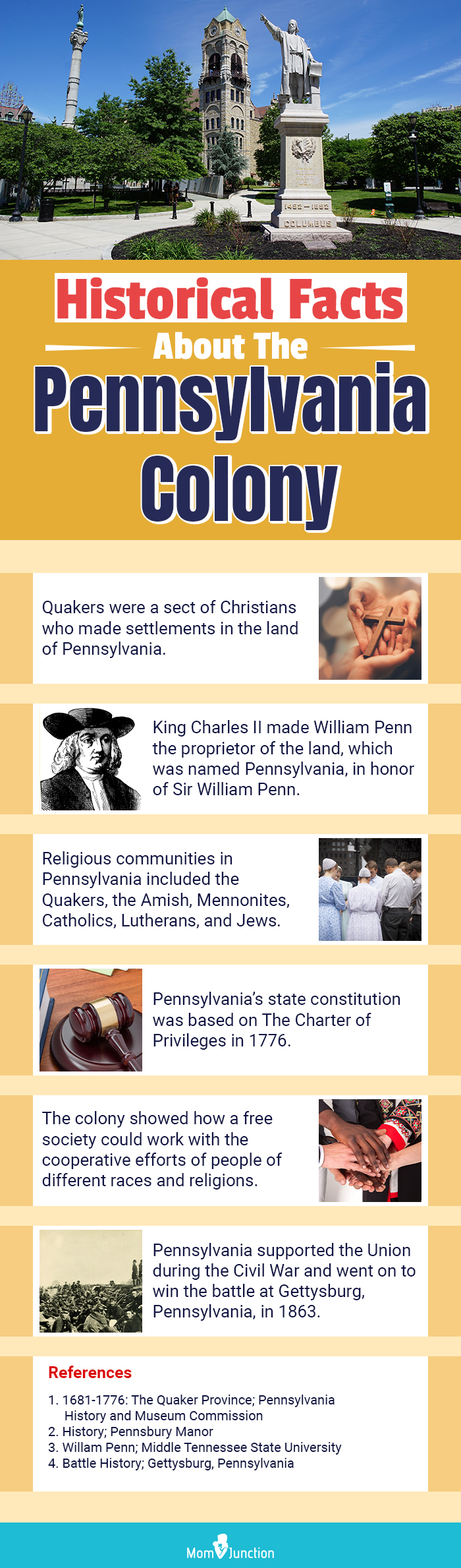 historical facts about the pennsylvania colony for children (infographic) 
