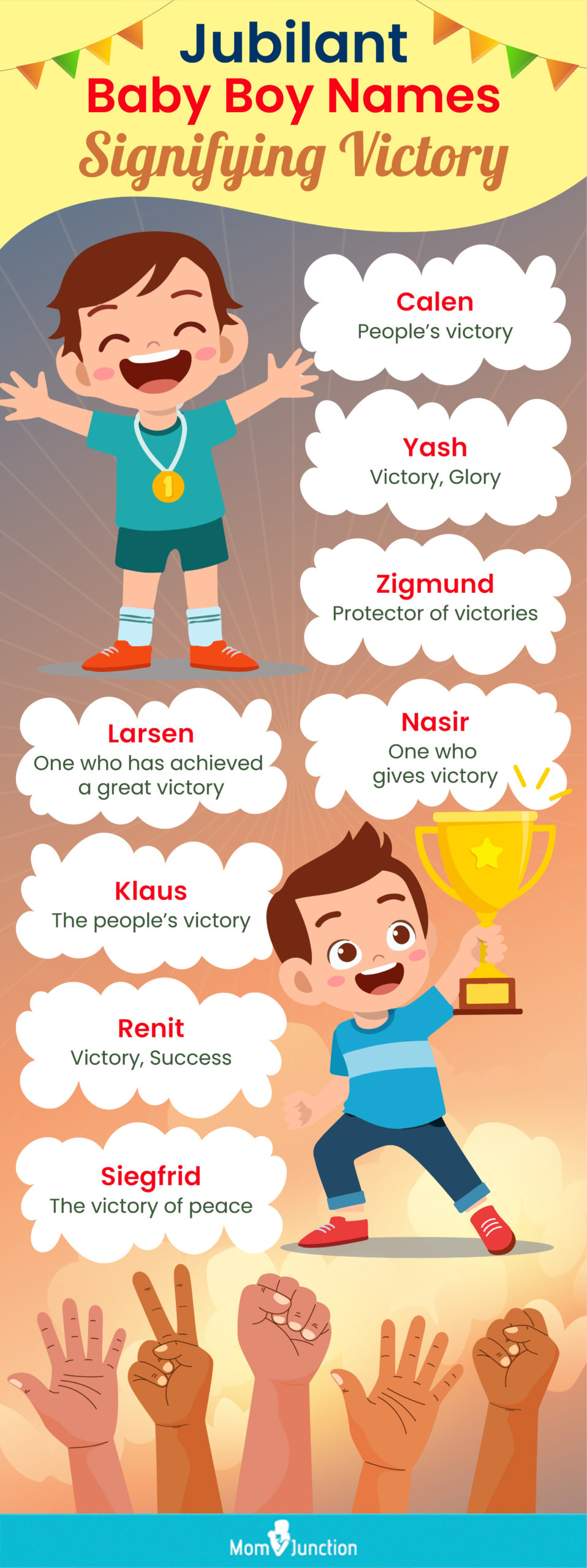 jubilant baby boy signifying victory (infographic)
