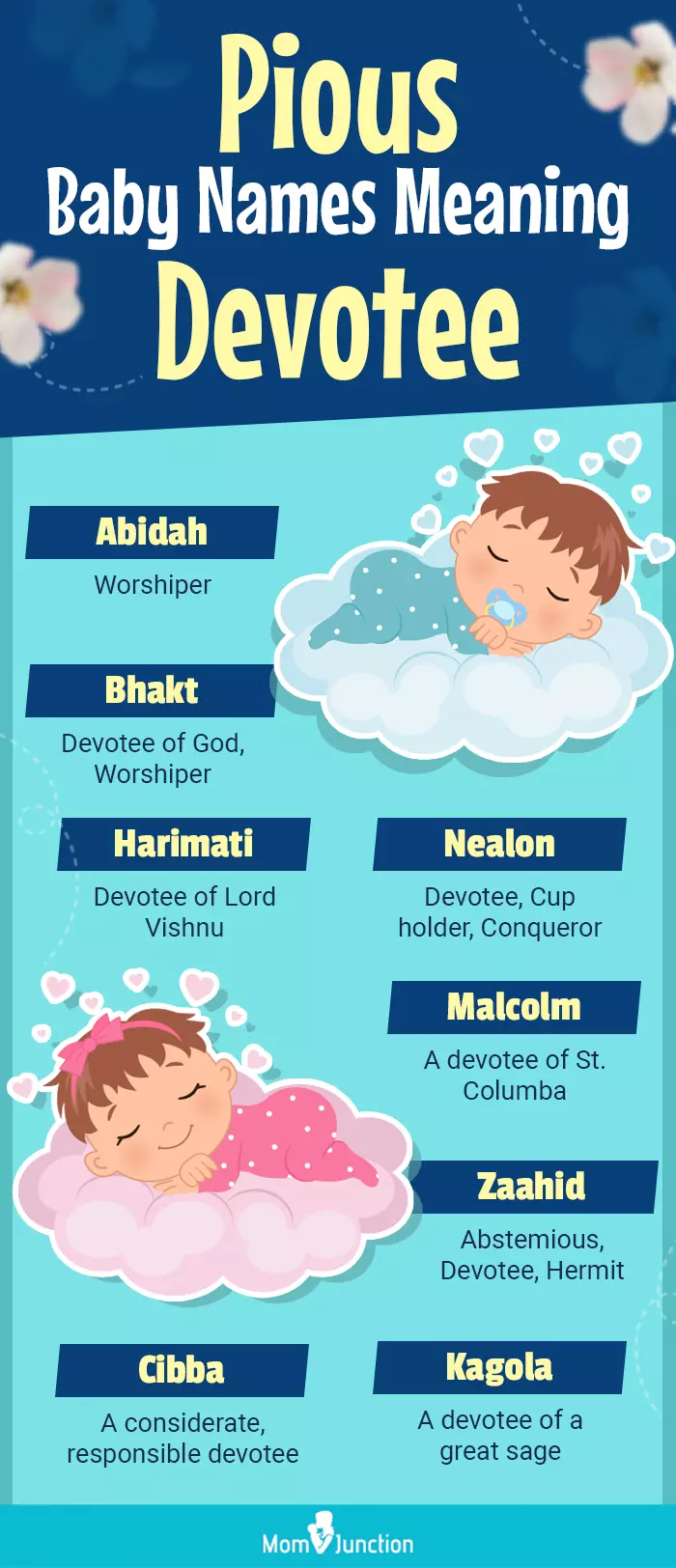 pious baby names meaning devotee (infographic)