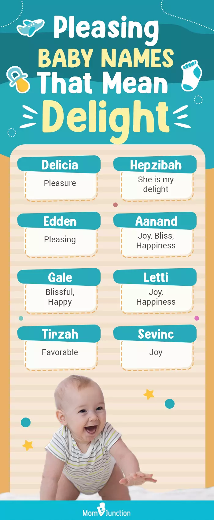 pleasing baby names that mean delight (infographic)