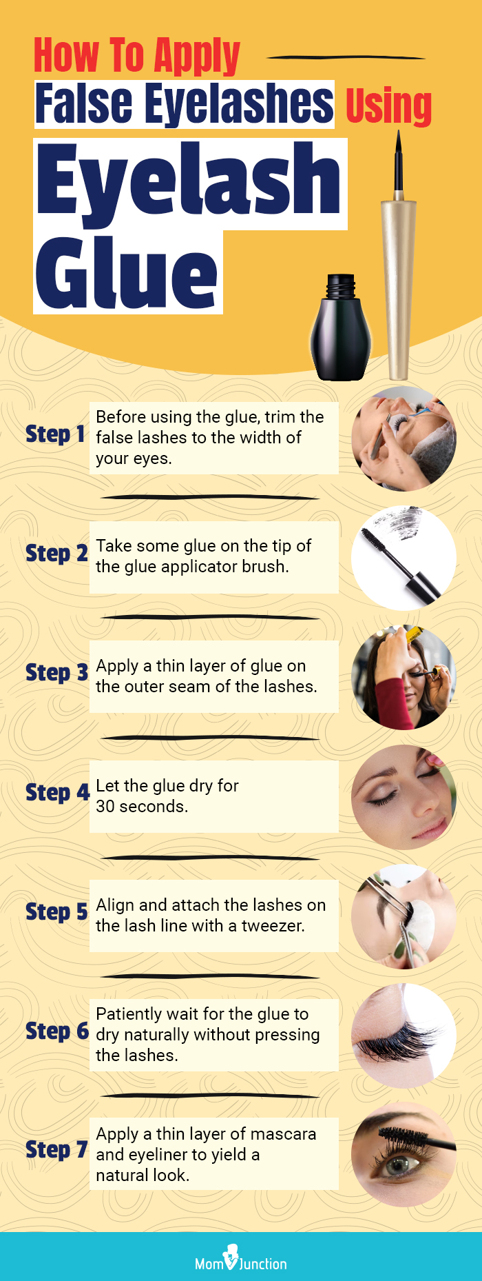 Steps Involved In Applying False Eyelashes Using Eyelash Glue (infographic)