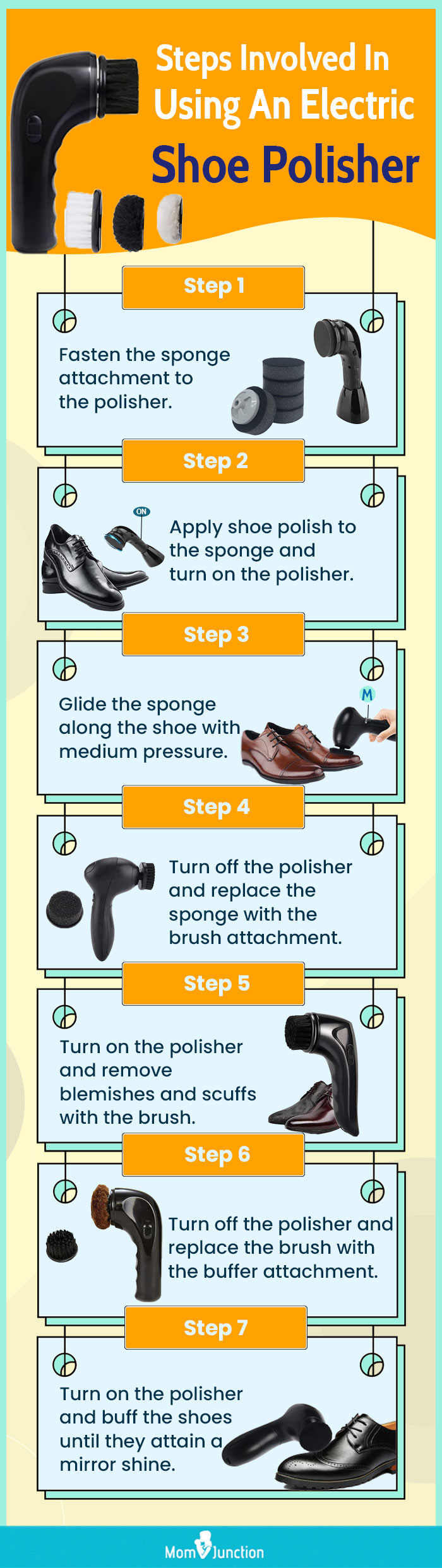 Steps Involved In Using An Electric Shoe Polisher (infographic)