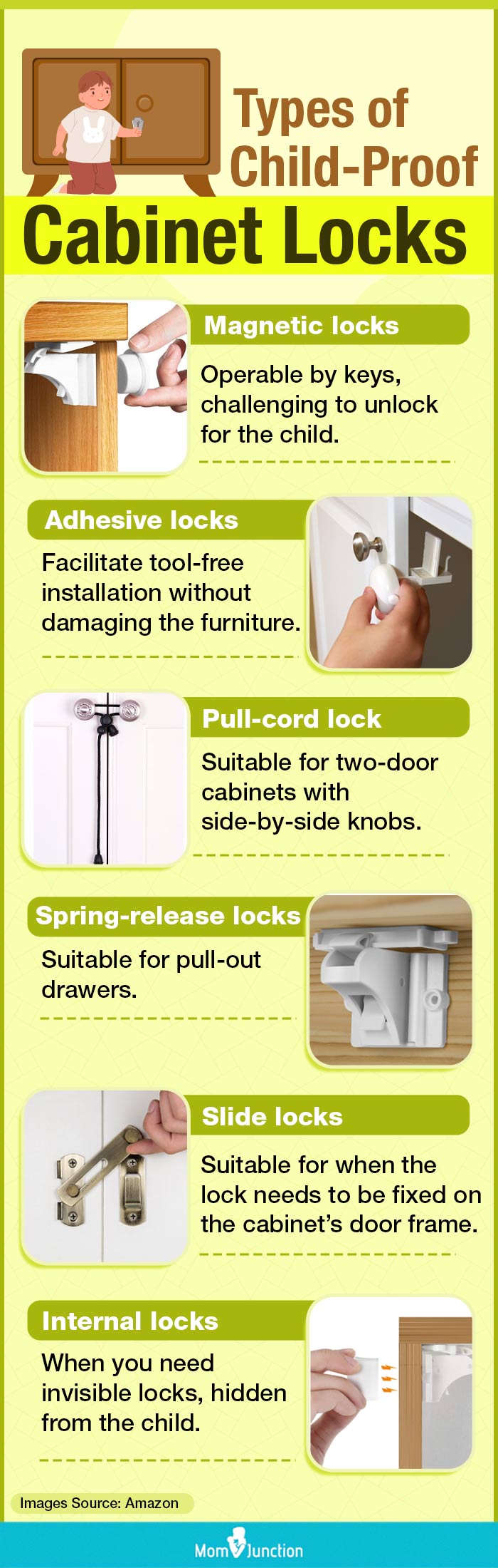 Types Of Child Proof Cabinet Locks (infographic)