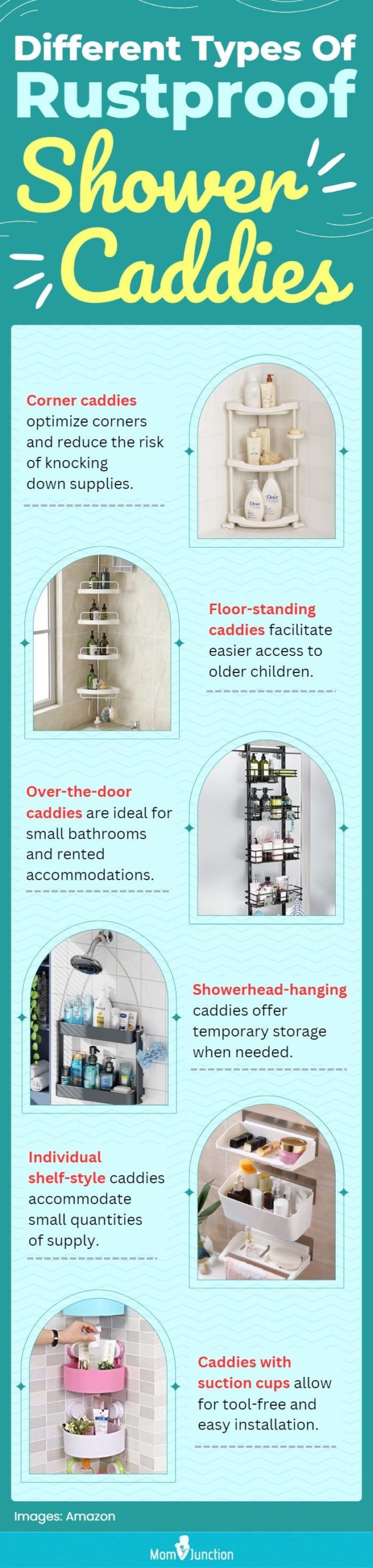 Different Types Of Rustproof Shower Caddies (infographic)