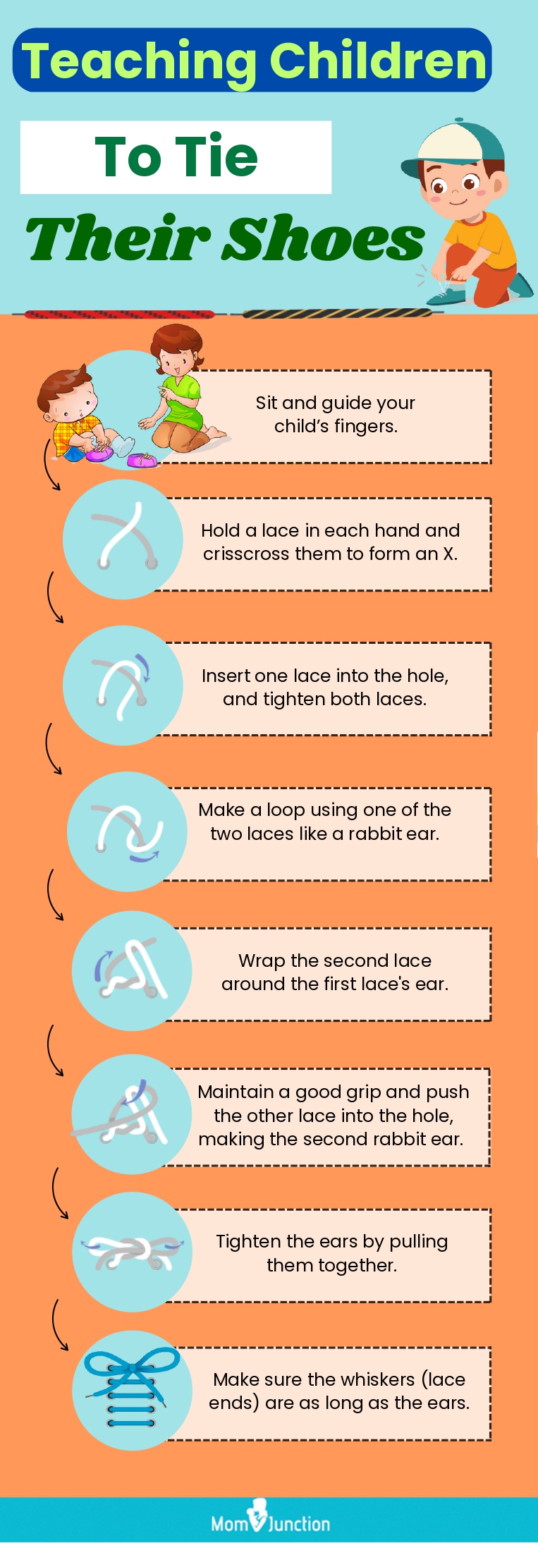 easy steps for teaching children how to tie their shoes(infographic)