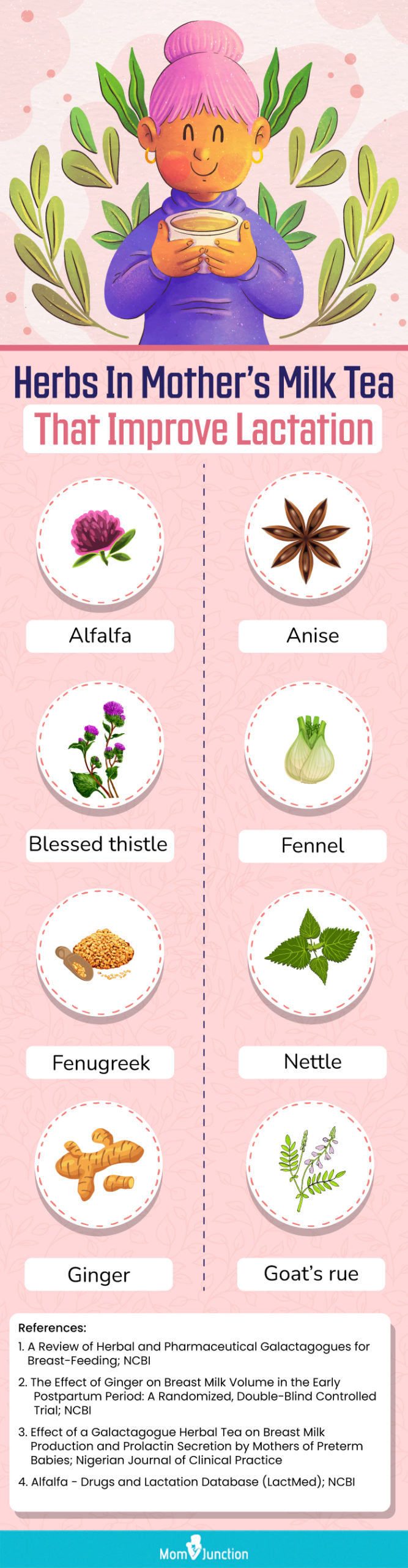 herbs in mother s milk tea that improve lactation (infographic)