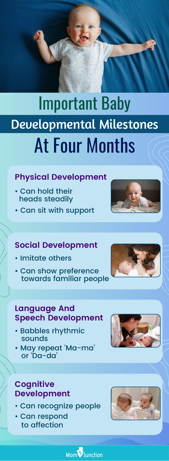 important baby developmental milestones at four months (infographic)