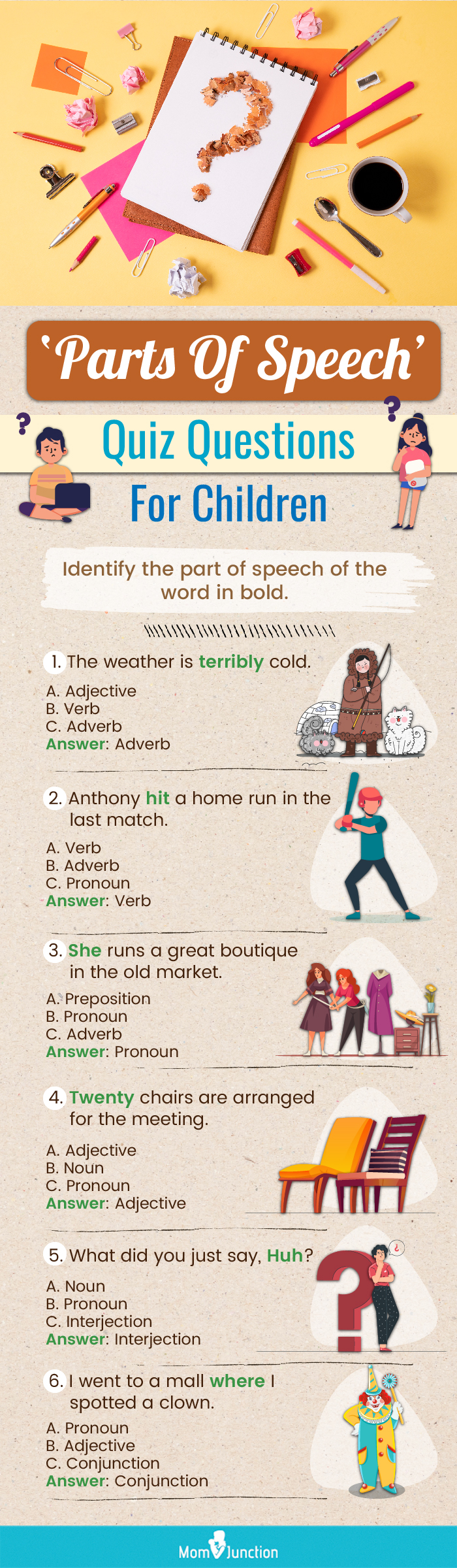 parts of speech quiz questions for children (infographic)