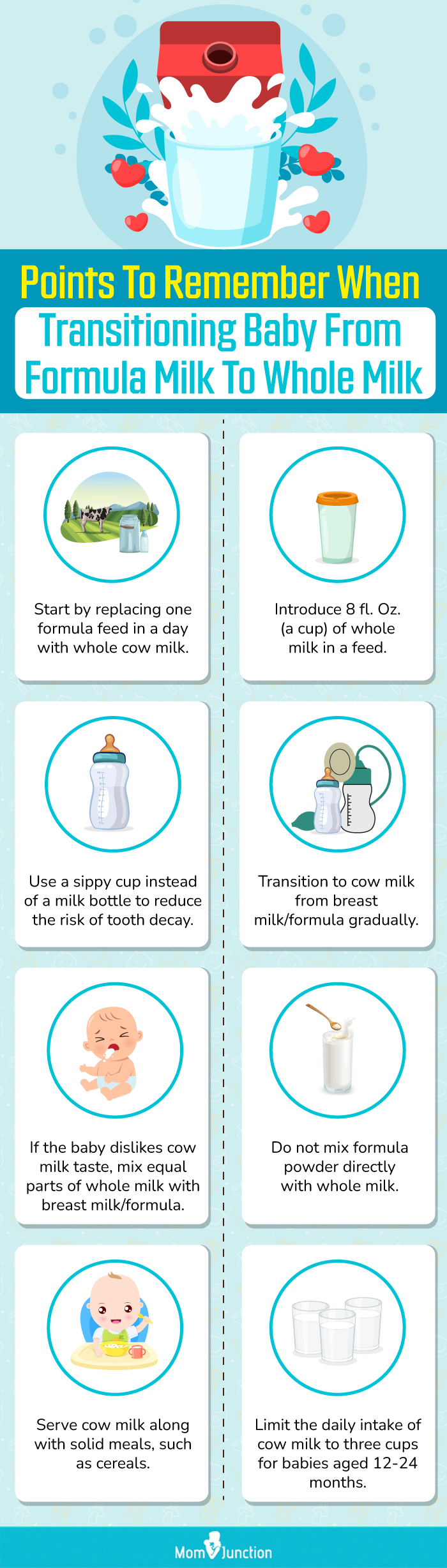 points to remember when transitioning baby from formula milk to whole milk (infographic)