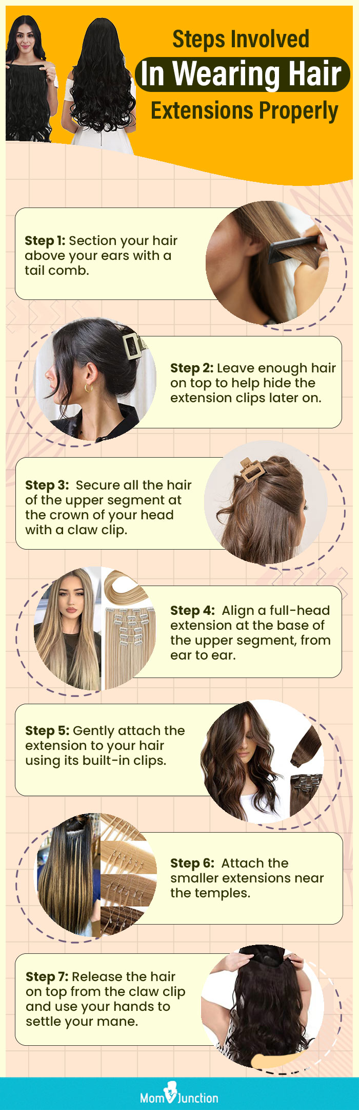Steps Involved In Wearing Hair Extensions Properly (infographic)