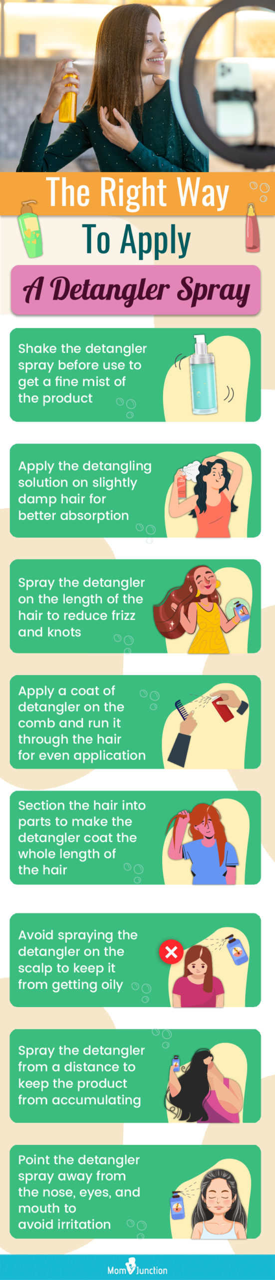 The Right Way To Apply A Detangler Spray (infographic)