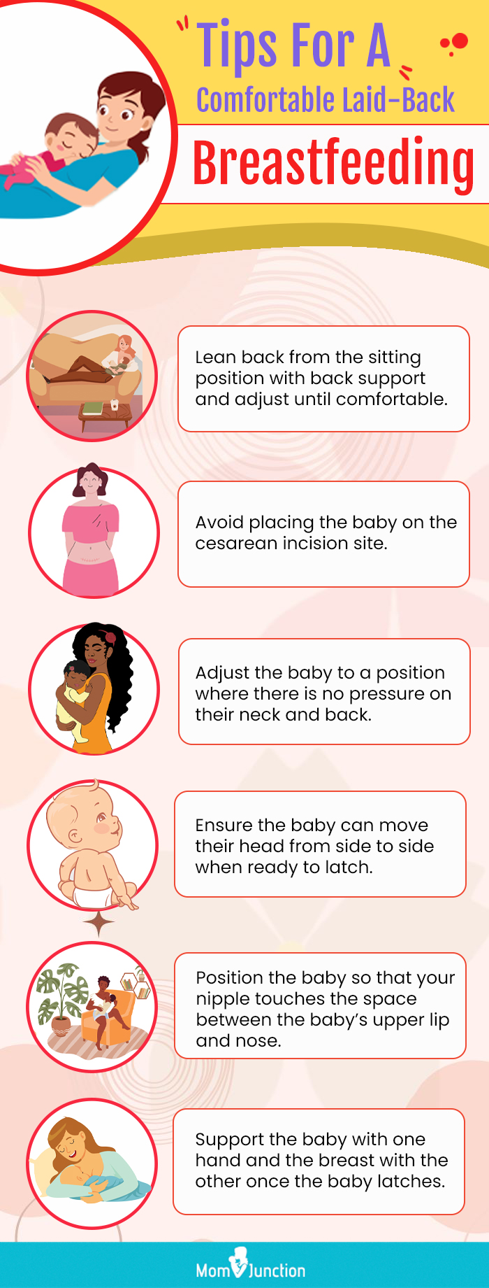 tips for a comfortable laid back breastfeeding (infographic)