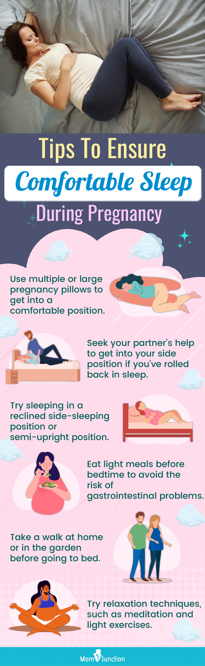 tips to ensure comfortable sleep during pregnancy (infographic)