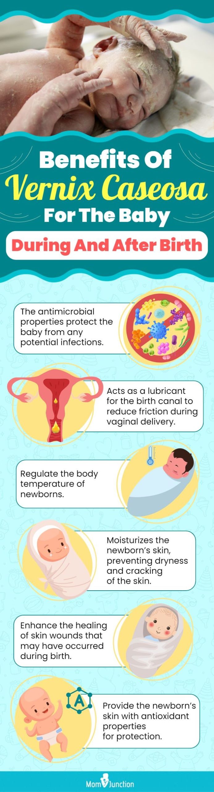 benefits of vernix caseosa for the baby during and after birth (infographic)