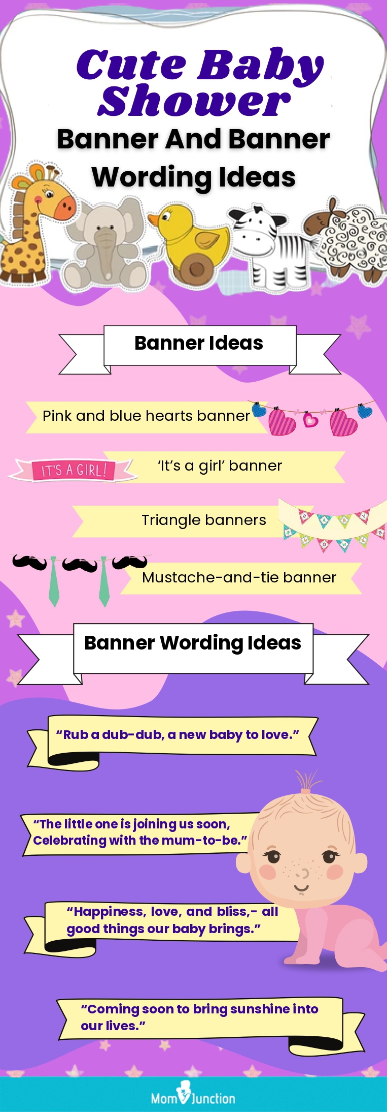 cute baby shower banner and banner wording ideas (infographic)