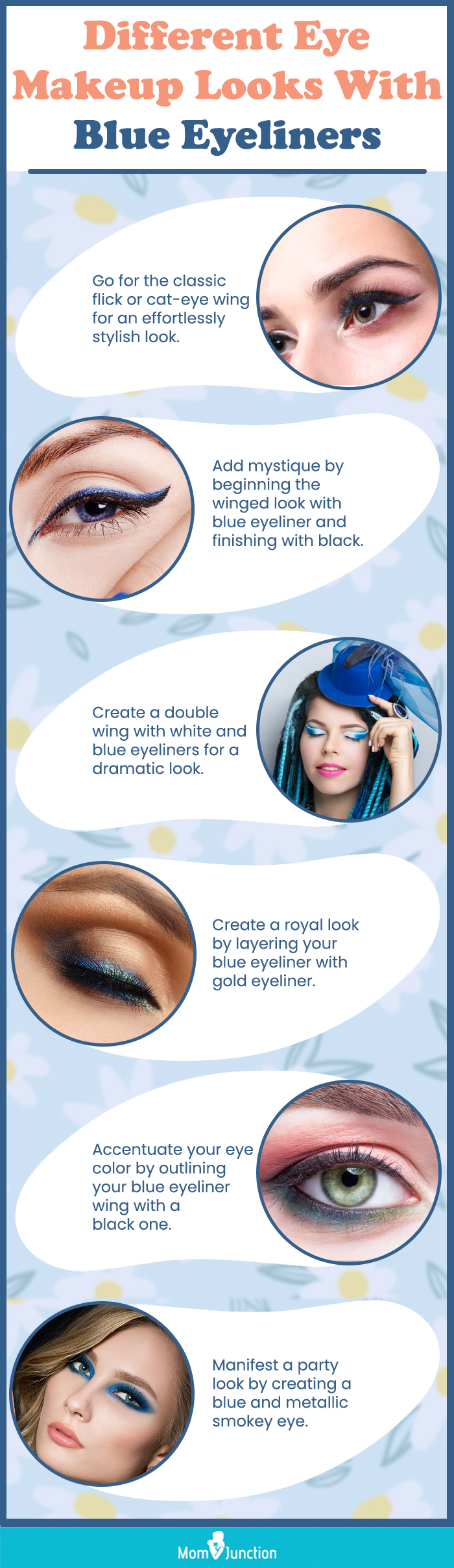 Different Eye Makeup Looks With Blue Eyeliners (infographic)