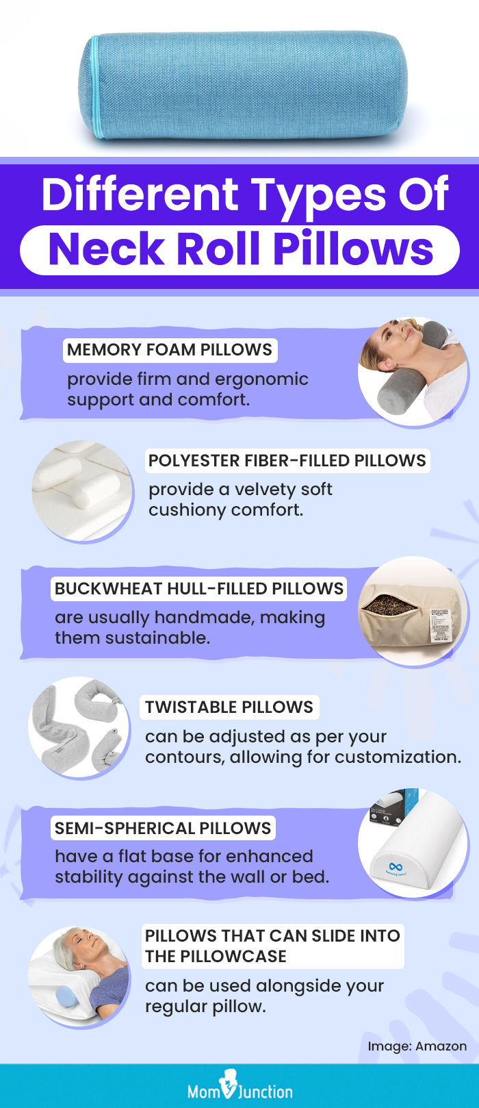 Different Types Of Neck Roll Pillows (infographic)