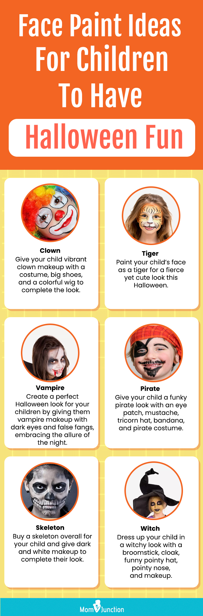 face paint ideas for children to blend in the festivity of halloween (infographic)