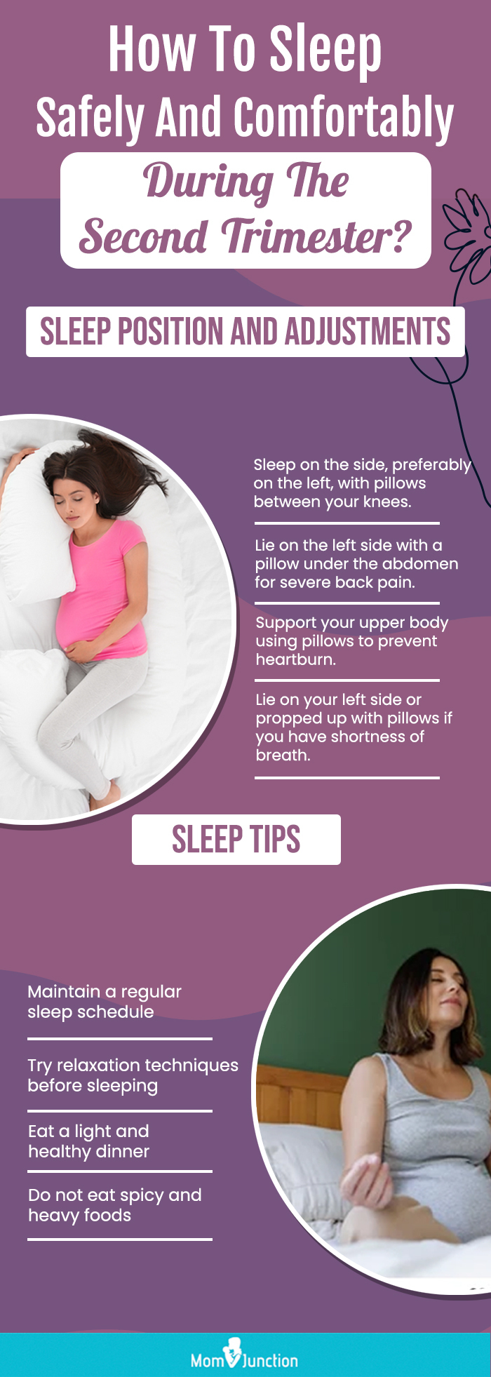 how to sleep safely and comfortably during the second trimester (infographic)