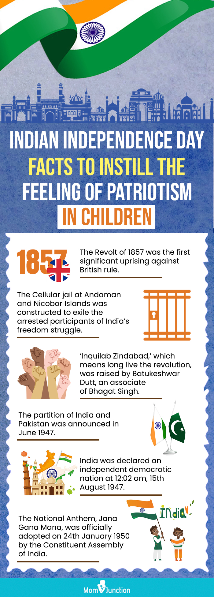 indian independence day facts to instill the feeling of patriotism in children (infographic)