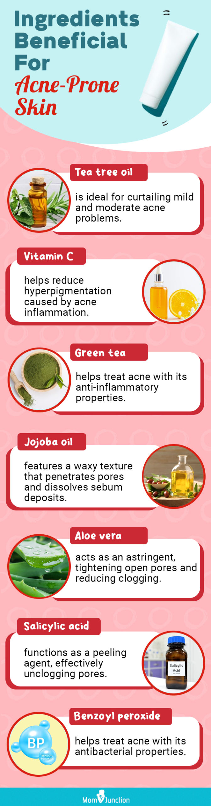 Ingredients Beneficial For Acne Prone Skin (infographic)