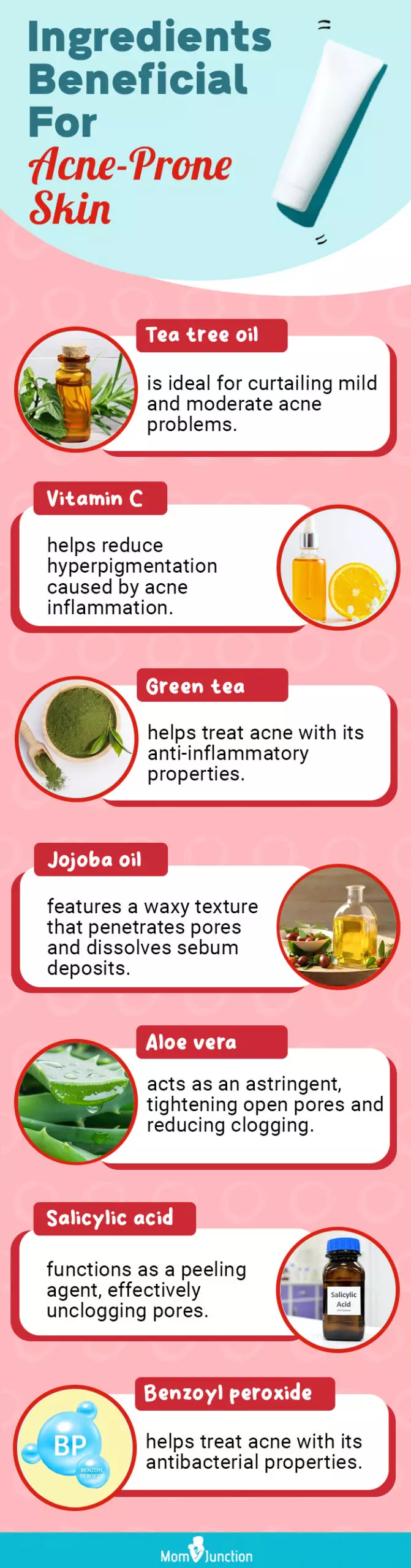 Ingredients Beneficial For Acne Prone Skin (infographic)