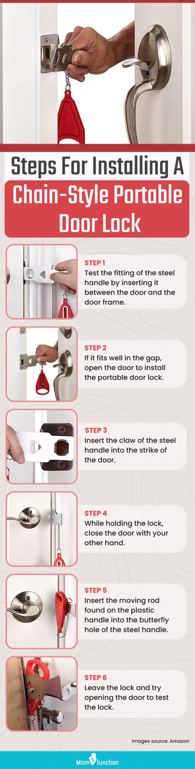 Steps For Installing A Chain Style Portable Door Lock (infographic)