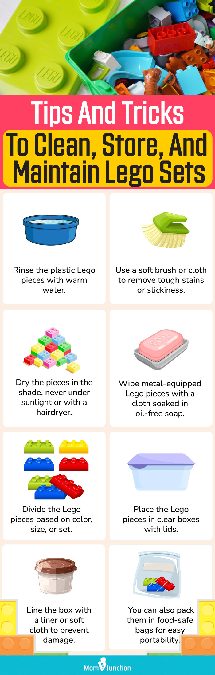 Tips And Tricks To Clean, Store, And Maintain Lego Sets (infographic)