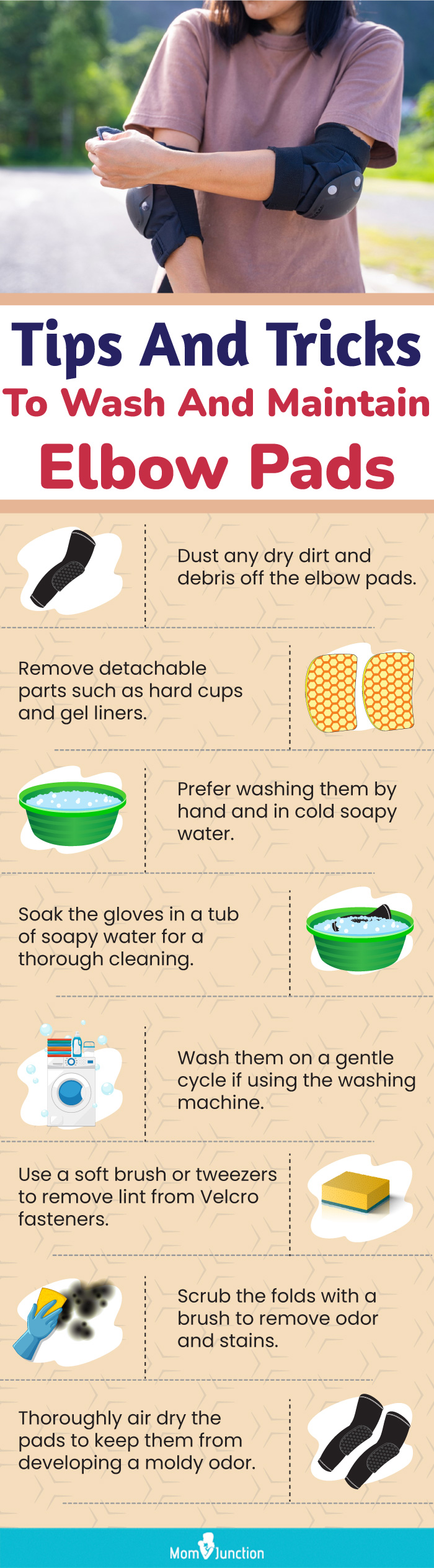 Tips And Tricks To Wash And Maintain Elbow Pads (infographic)