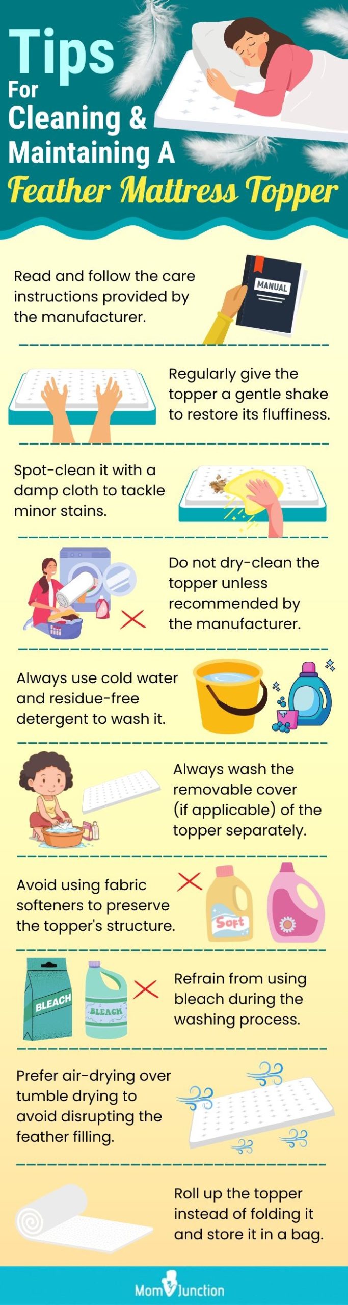 Tips For Cleaning And Maintaining A Feather Mattress Topper (infographic)