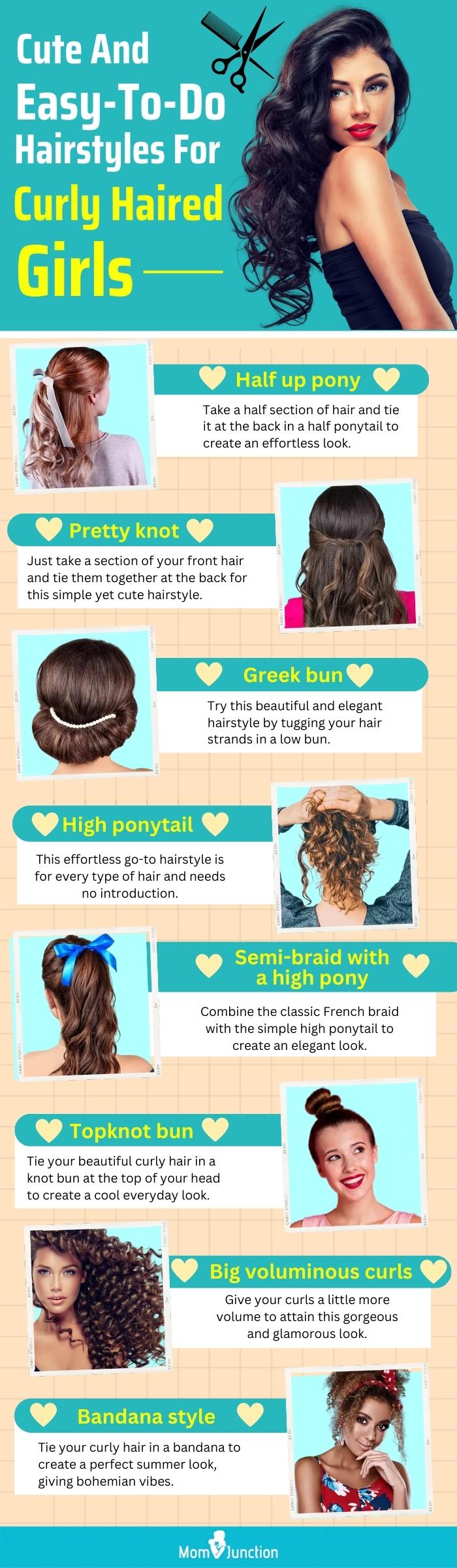 cute and easy to do hairstyles for curly haired girls (infographic)