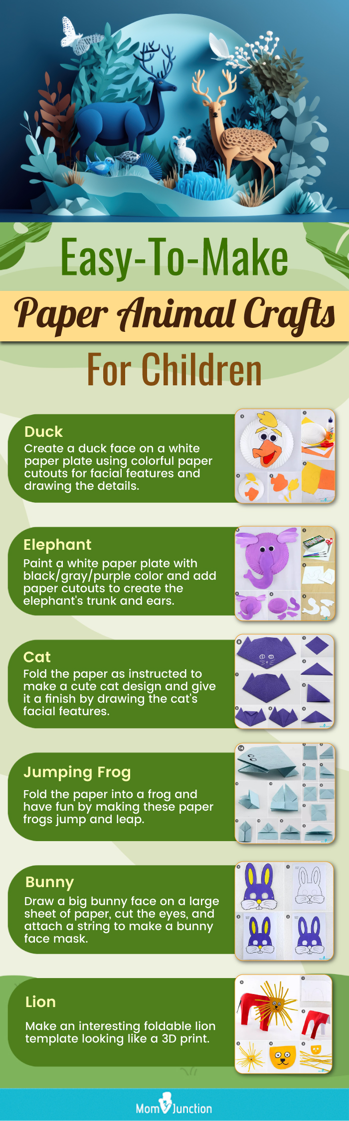 easy to make paper animal crafts for children (infographic)