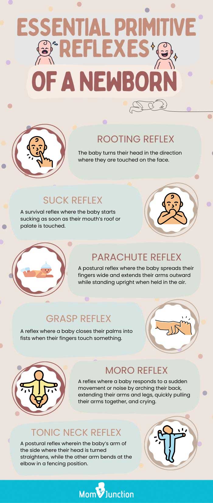 essential primitive reflexes of a newborn (infographic)