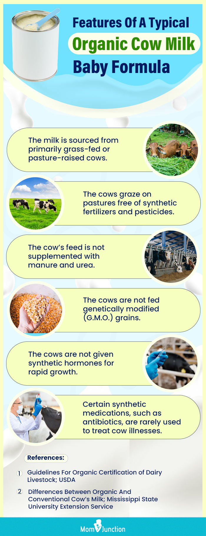 Features Of A Typical Organic Cow Milk Baby Formula (infographic)