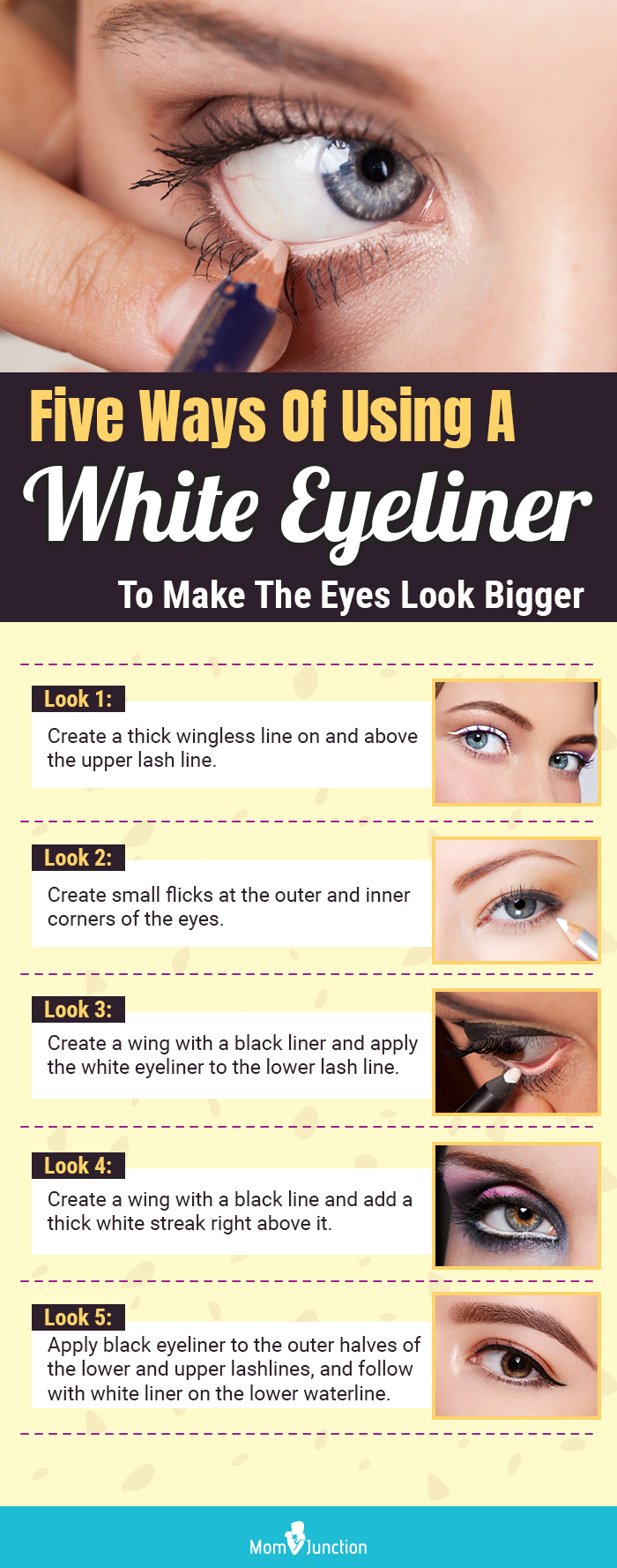 Five Ways Of Using A White Eyeliner To Make The Eyes Look Bigger (infographic)