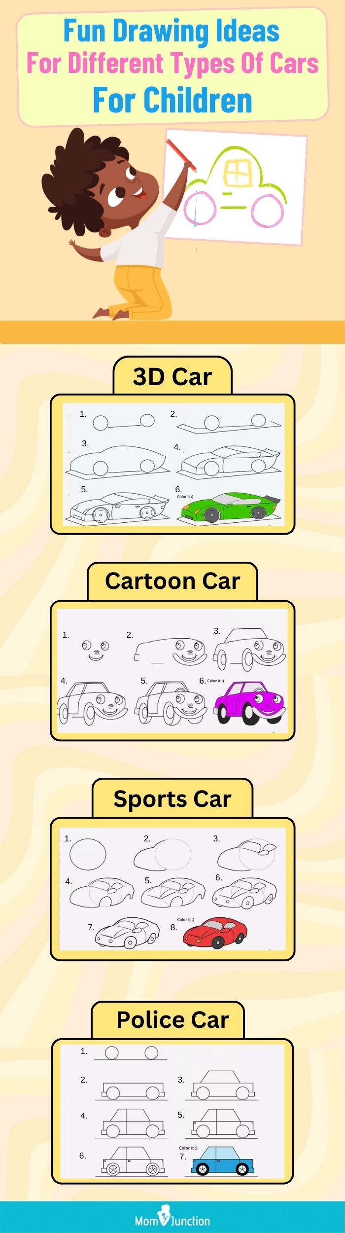 fun drawing ideas for different types of cars for children (infographic)