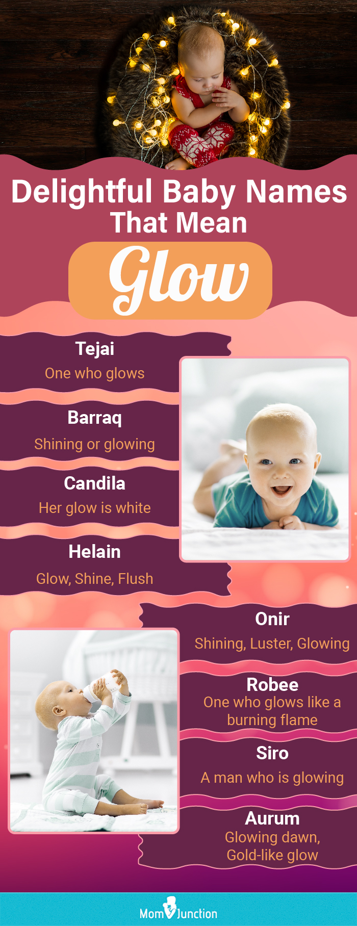 radiant baby names that mean glow (infographic)