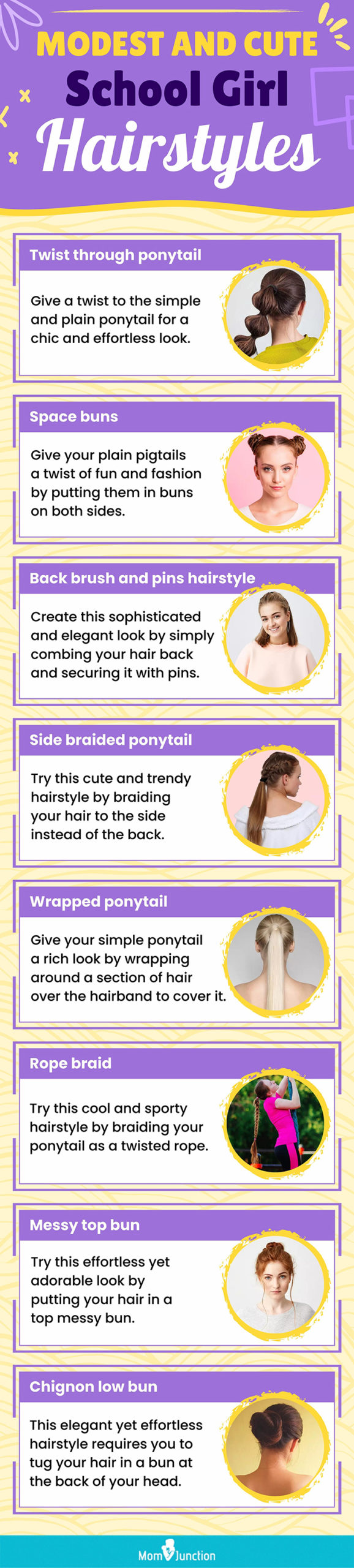 modest and cute school girl hairstyles (infographic)