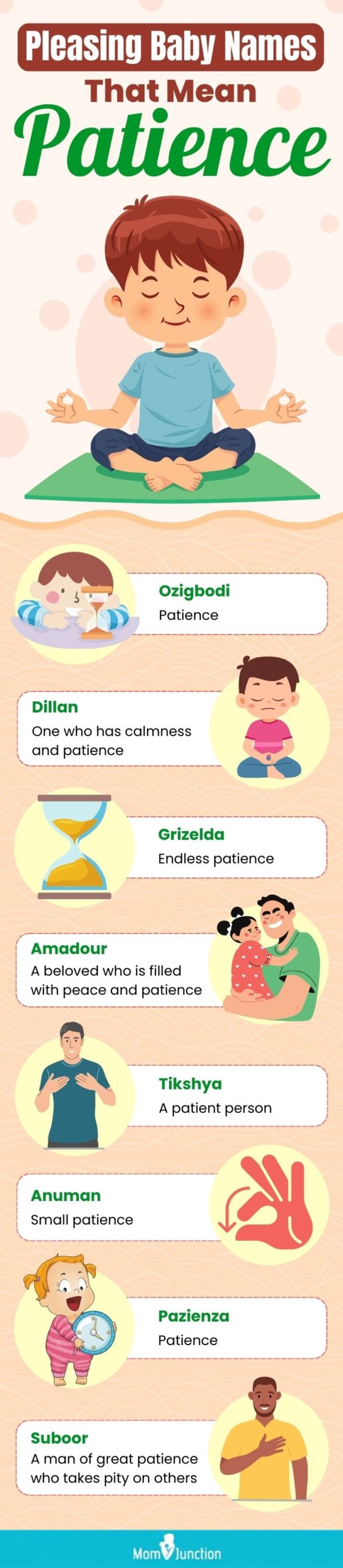 pleasing baby names that mean patience (infographic)