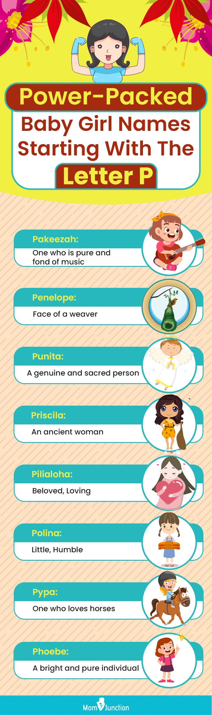 power packed baby girl names starting with the letter p (infographic)