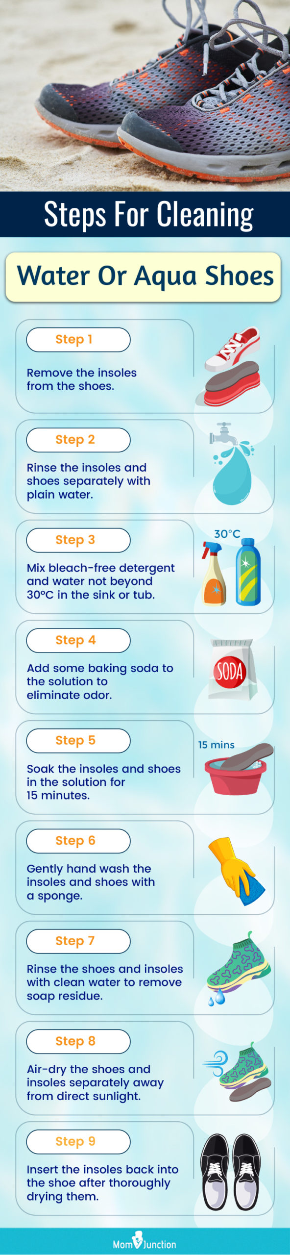 Steps For Cleaning Water Or Aqua Shoes (infographic)