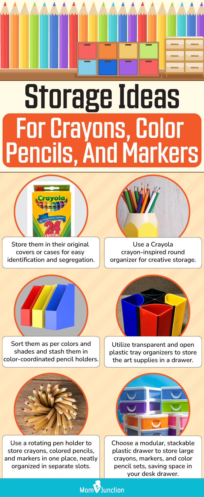 Storage Ideas For Crayons, Color Pencils, And Markers (infographic)
