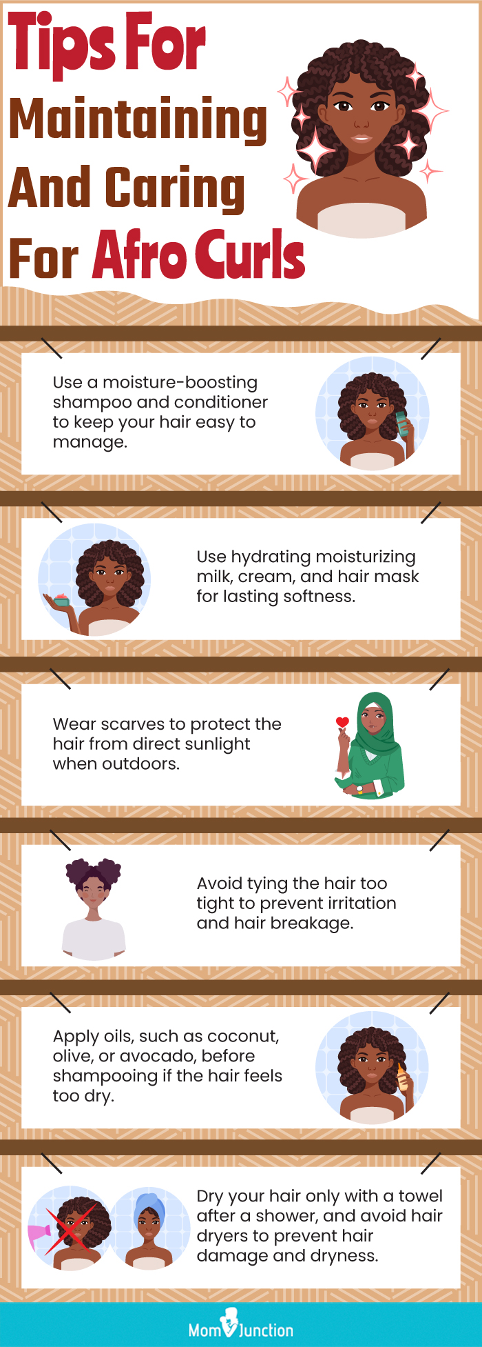 tips for maintaining and caring for afro curls (infographic)