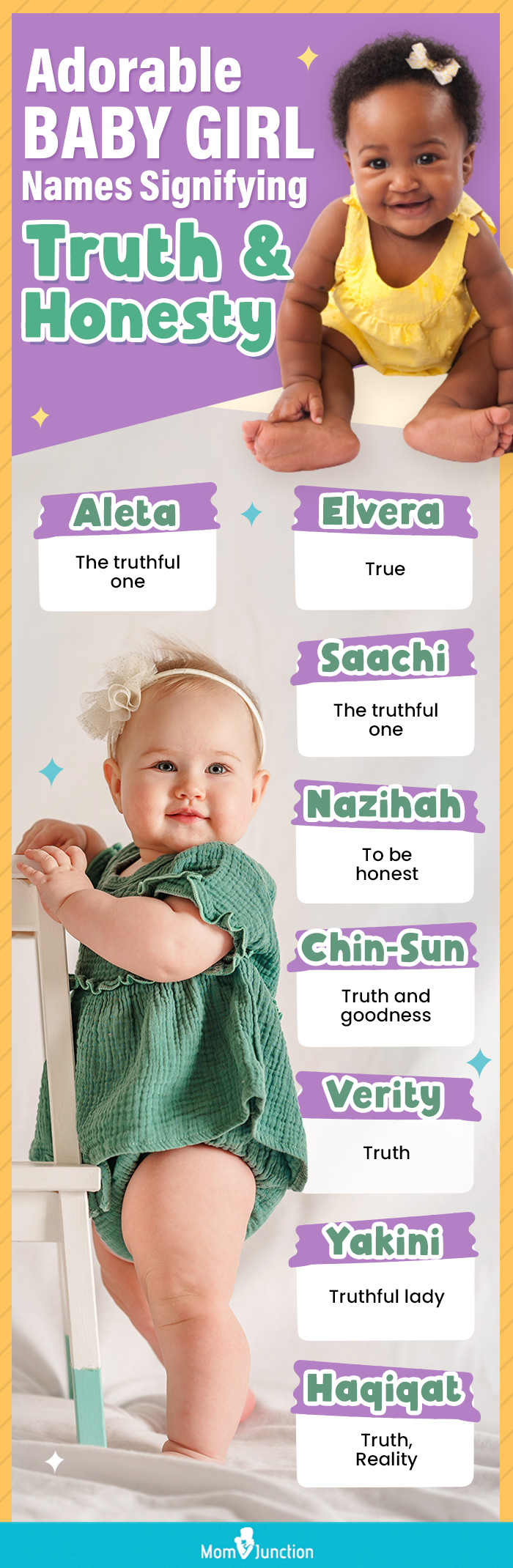 adorable baby girl names signifying truth and honesty (infographic)