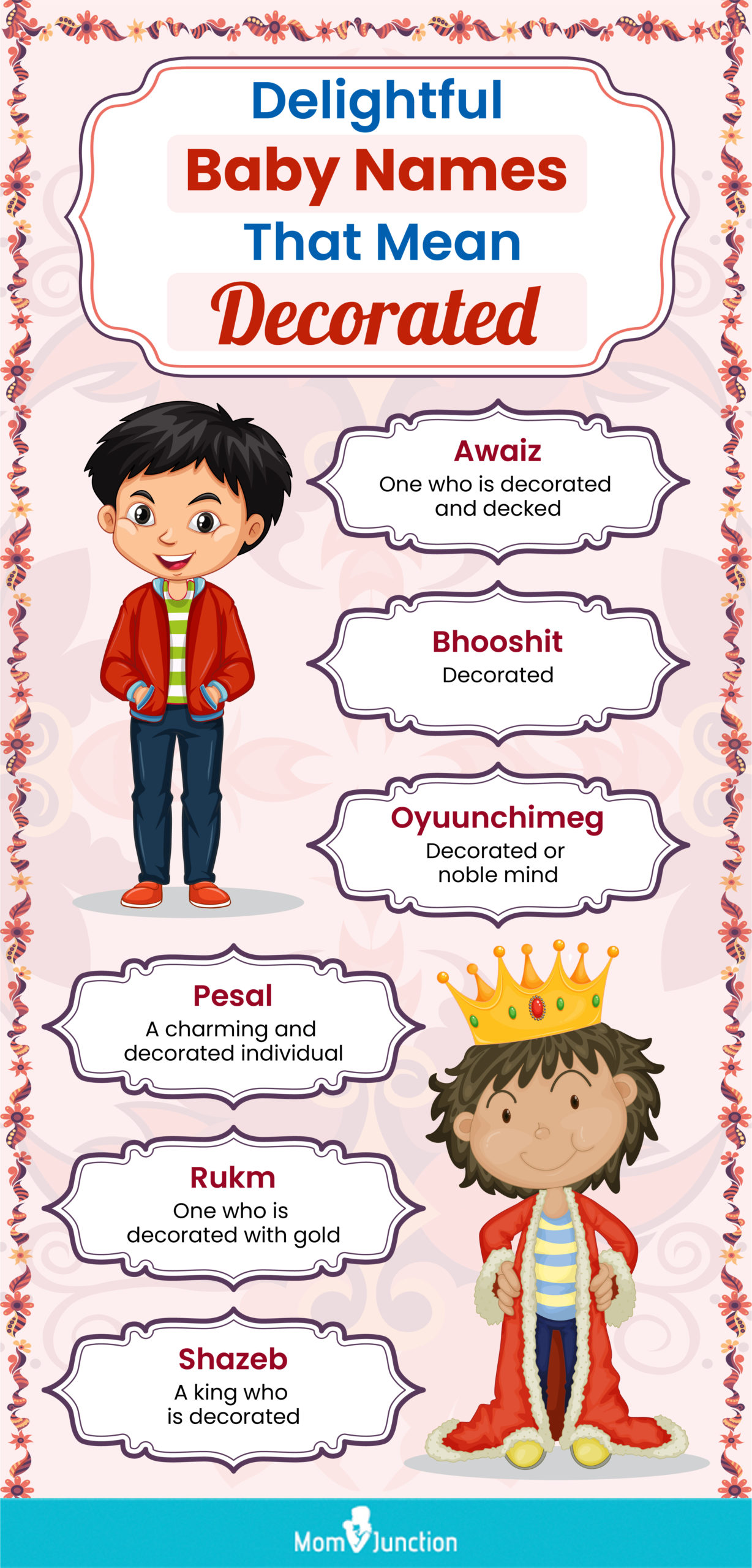 delightful baby names that mean decorated (infographic)