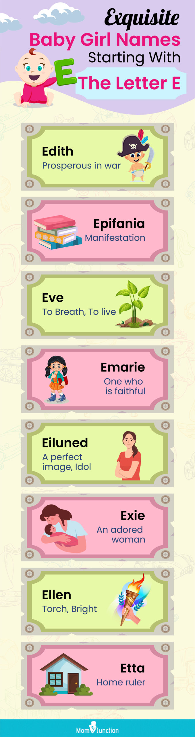exquisite baby girl names starting with the letter e (infographic)