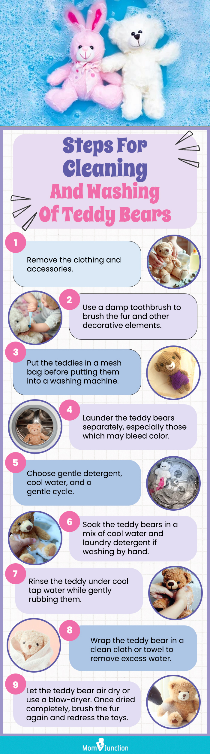 Steps For Safe Cleaning And Washing Of Teddy Bears (infographic)