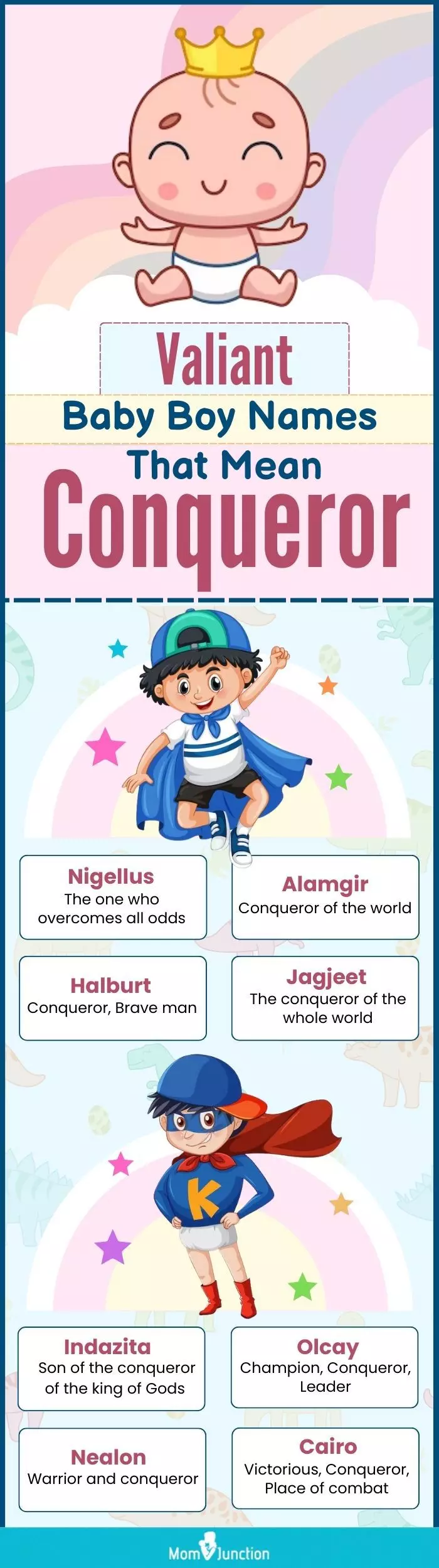 valiant baby boy names that mean conqueror (infographic)